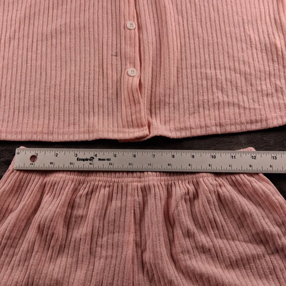 NWT Cupshe Pajama Set Womens Medium Pink Ribbed Cardigan and Shorts Loungewear